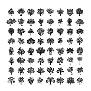 树木黑白矢量图形素材